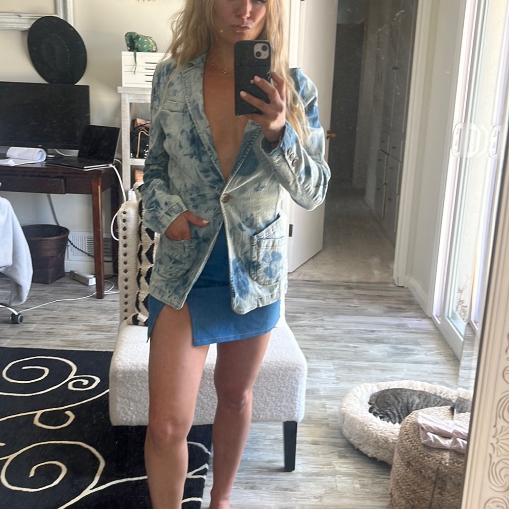 Distressed oversize denim blazer